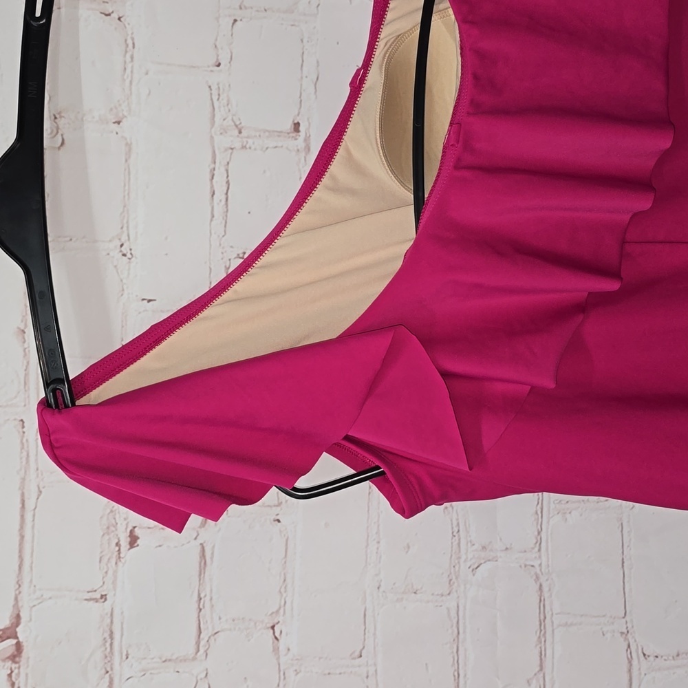 Kona Sol One Piece Swimsuit Ruffle One Shoulder Full Coverage Seat Hot Pink - Picture 7 of 15